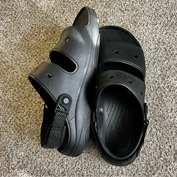 Crocs Classic All Terrain Rubber Sandals Hook & Loop Strap Unisex M10/W12 Black - Picture 3 of 11